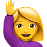 An emoticon of a woman raising their hand